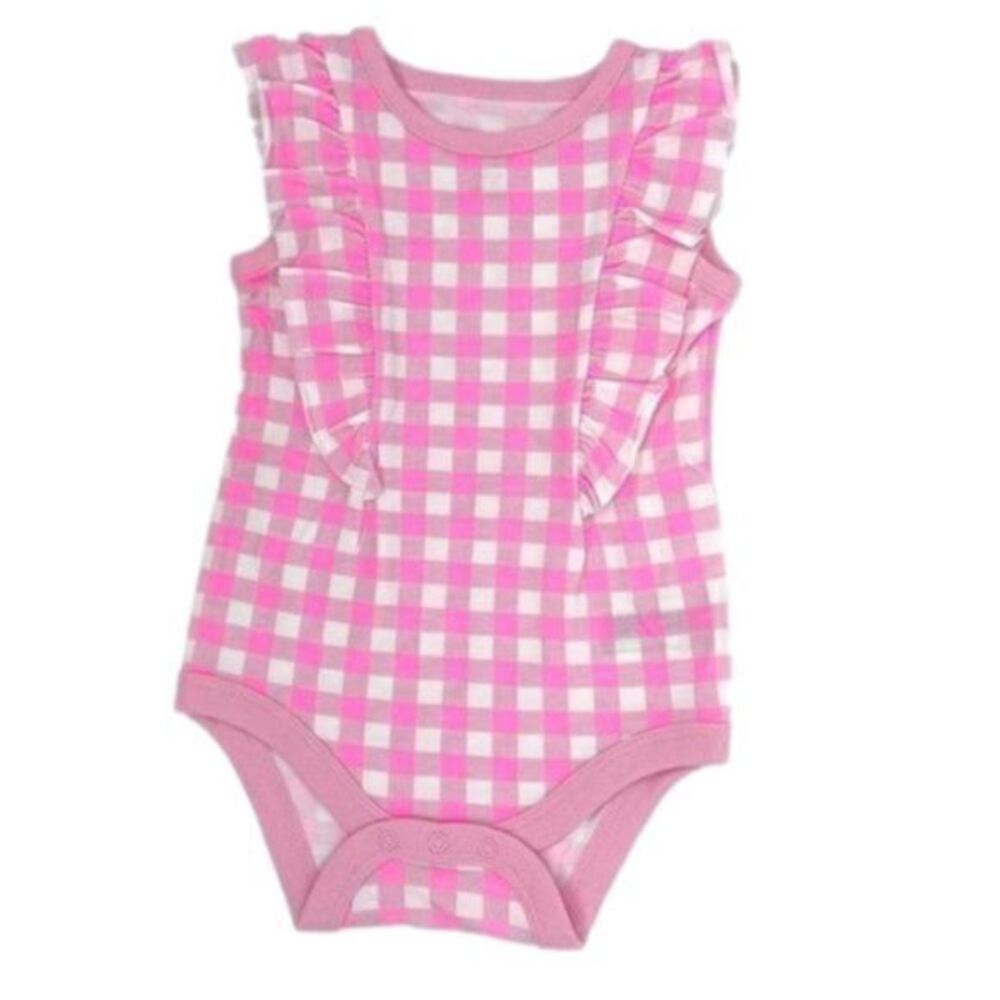 Cat & Jack Baby Pink Checkered Flutter Sleeve Bodysuit Onsie New 0-3 Months